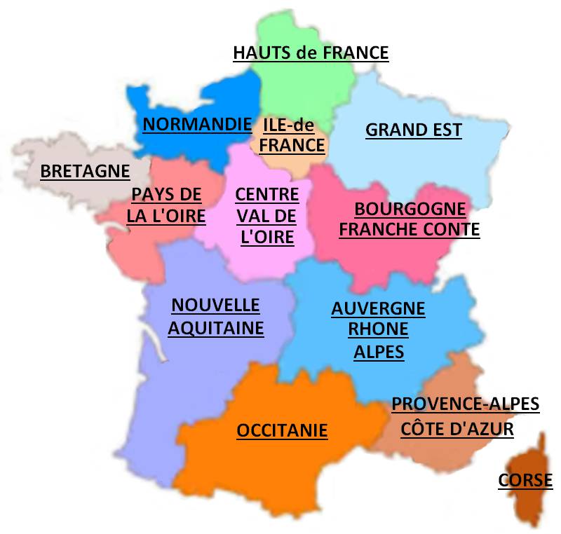 Carte des départements et régions de France